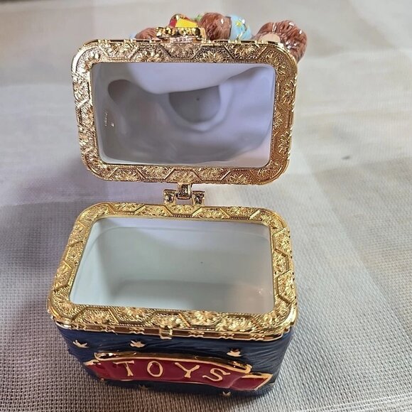 Set of 2 Porcelain Christmas Trinket Boxes ~ Teddy Bear w/ Toys and Santa - Picture 5 of 7